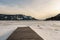Early spring evening landscape of frozen Little Shuswap Lake British Columbia Canada