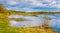 Early spring panoramic view of Biebrza river valley wetlands and nature reserve landscape in Burzyn village in Poland