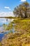 Early spring panoramic view of Biebrza river valley wetlands and nature reserve landscape in Burzyn village in Poland