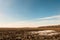 Early spring scene. Field with snowy thawed patches.