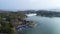 Early spring sea landscape. Snowstorm at windy day. Drone photo from above. Nordic Nature. Finland.