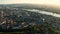 Early summer Morning in Mainz showing the church and the dome with a drone and the Rhine river with its old bridge in the backgrou