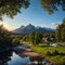 Early summer morning on a mountain lake.