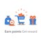 Earn points for purchase, loyalty program, reward concept, full shopping cart, redeem gift