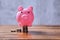 Earning, finance, investment, pension and stock market concept. Pink pig stands on a pile of coins.