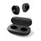 Earphones earbuds. Wireless Small in air.Black dark case with Modern gadget device for listen music in opened box. free