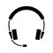 Earphones icon. Headphones in glyph. Headset in silhouette. Headphones with microphone, can be used for listening music, customer