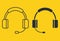 Earphones icon. Headphones in glyph and in outline style. Headset in silhouette. Headphones with microphone, can be used for