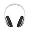 Earphones realistic. Silver headphone front view. Audio gadget with speaker, wireless mobile earbuds