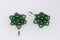 Earrings from beads handmade. Needlework at home. Bead jewelery. Green colour. On a white background.