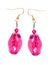 Earrings in light-cherry glass with gold elements. white background