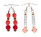 Earrings- pendants with sequins and red beads on white background