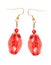 Earrings in red glass with gold elements. white background