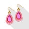 Earrings set (gold pearls, diamonds and ruby) on white