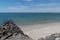 Ears of anti-erosion beach sand and rocks of the island of Noirmoutier in Vendee in Pays de la Loire France