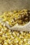 Ears of Sweet Corn and seeds in jute background with selective focus