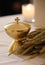 Ears of wheat and a golden chalice on an altar