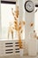 Ears of wheat in the interior of the house. Fragmites in a vase. huge reed layers, reed seeds. Golden reed grass as an interior de
