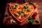 Ð eart shaped pizza on a wooden board. Generative ai