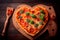 Ð eart shaped pizza on a wooden board. Generative ai