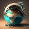 Earth in 3D globe, Earth in 3D, Virtual journey through Earth in 3D globe, 3D illustration, Frozen Earth, Terrestrial globe