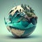 Earth in 3D globe, Earth in 3D, Virtual journey through Earth in 3D globe, 3D illustration, Frozen Earth, Terrestrial globe