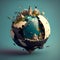 Earth in 3D globe, Earth in 3D, Virtual journey through Earth in 3D globe, 3D illustration, Frozen Earth, Terrestrial globe