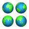 Earth 3d globe. World map with green continents and blue oceans. Vector isolated set
