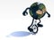 Earth with arms and legs rides a unicycle