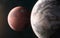 Earth on background of Mars. Solar system. 3D Render. Science fiction