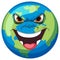 Earth cartoon with evil facial expression