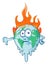Earth cartoon on fire planet is burning disaster warning