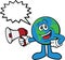 Earth Cartoon Mascot Using Megaphone