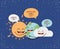 Earth cloud and sun characters with speech bubbles