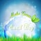 Earth Day background with the words, blue planet, green leaves and grass. Vector illustration