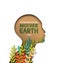 Earth Day card of papercut woman head with leaves