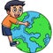 Earth Day Child Embracing Earth Cartoon Clipart