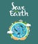 Earth day concept. Human hands holding floating globe in space. Save our planet. Flat style vector illustration