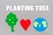 Earth Day. Cutted out of felt soil with a, heart and the planet earth. Gray background with text. Flat lay. The concept of