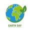 Earth day globe environmentalism symbol with green leaves