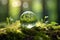 Earth Day. Green Globe Amidst Forest with Moss and Dreamy Defocused Sunlight Illumination