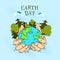 Earth Day Hands Hold Globe With Trees Forest Sketch