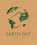 Earth day paper cut world map hug green card