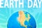 The Earth Day. Planet on a turquoise background with a silhouette of monstera leaves. Concept of Save the planet and