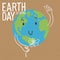 Earth day poster. Earth character with daisy flower. Save the earth concept poster. Vector illustration