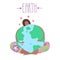 Earth day, save earth or love earth illustration. Dark skinned girl holding or hugging earth. Ecology concept of the Earth day