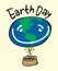 Earth day sign with smiling planet and birthday cake