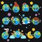 Earth emoji smiles of planet cartoon emoticons with different expressions vector isoalted icons set
