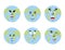 Earth emotions Set. Planet with cartoon face. Cheerful and angry