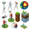 Earth Exploration Sign 3d Icon Set Isometric View. Vector